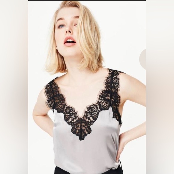 NWT NYC Cami silk charmeuseBlack lace sheer trim Sz M - Picture 5 of 11
